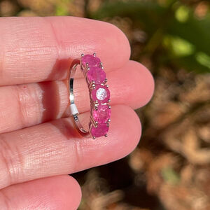 NWT Natural Mozambique Pink Ruby Half Eternity Ring 925 Silver Size 6